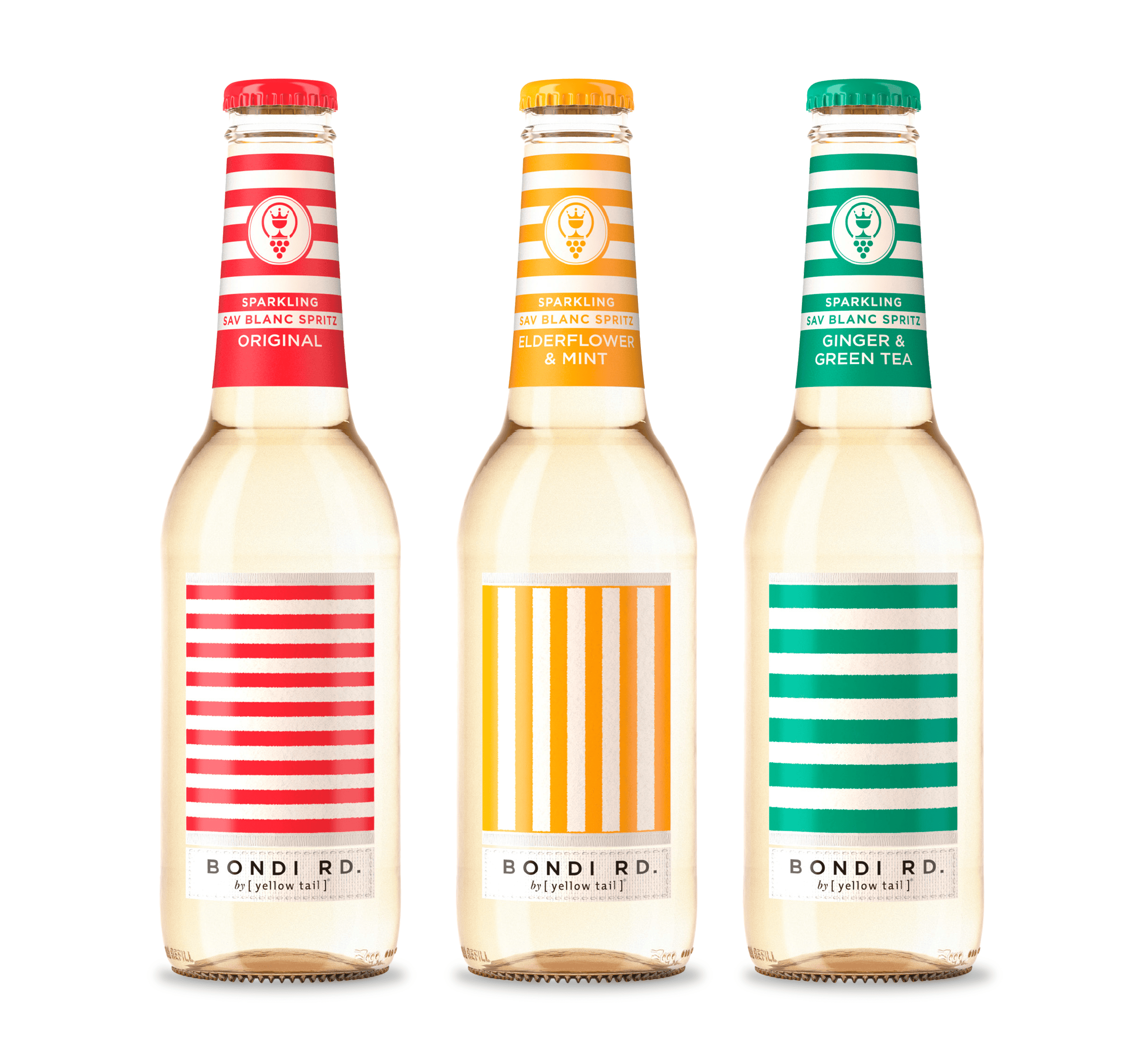Bottles_ Bondi Road Colour, line frequency and a clean typographic structure combine to make flavour navigation easy and the brand hard to miss.