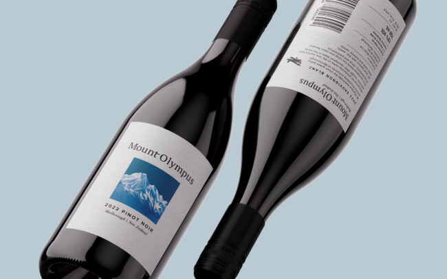 A special winery label system built around restraint, clarity and a single striking mountain asset.